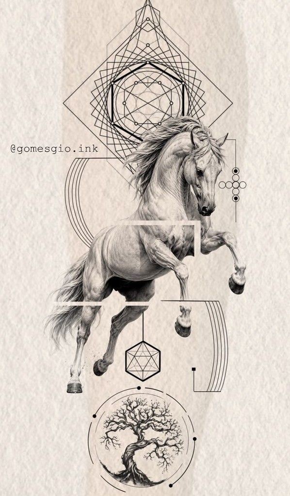 Cavalo com geometria e árvore da vida
